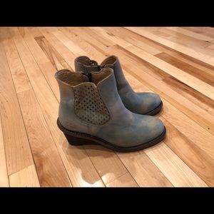 Bed Stu Baby Blue Wedge Booties